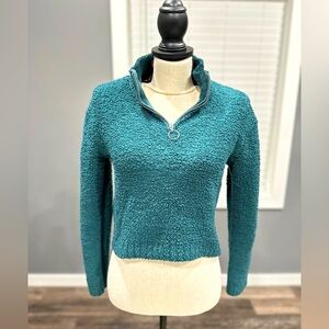 Kendall Kylie Sherpa 1/4 Zip Sweater Womens Size XS Long Sleeve Cropped